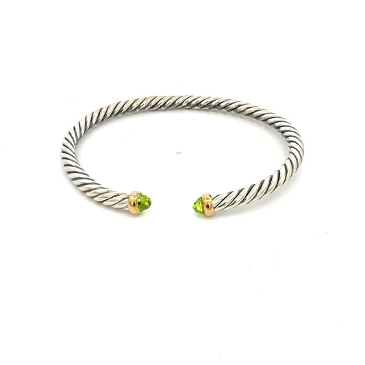 David Yurman Prasiolite Cable Cuff Bracelet Size M Gold & Silver Estate DY701