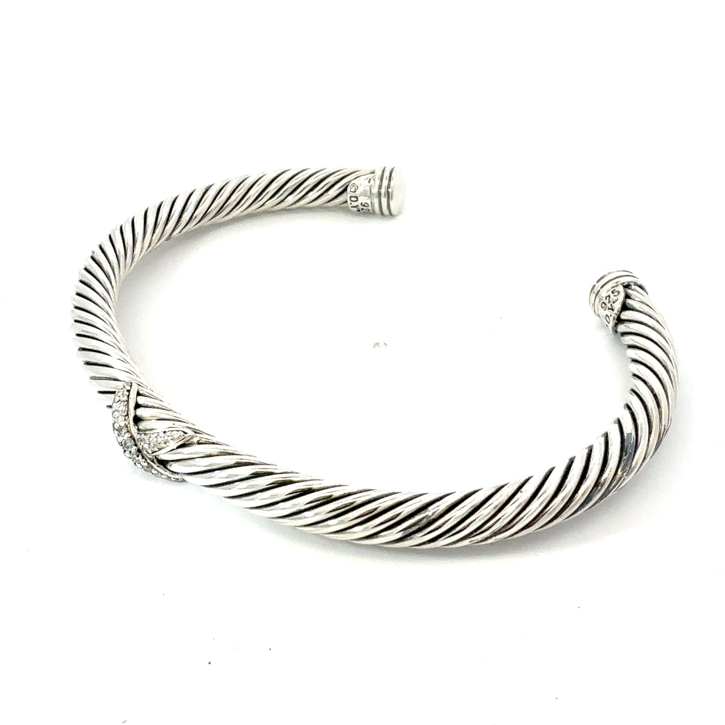 David Yurman Diamond X Cuff Bracelet Size M 5 mm Sterling Silver Estate DY736