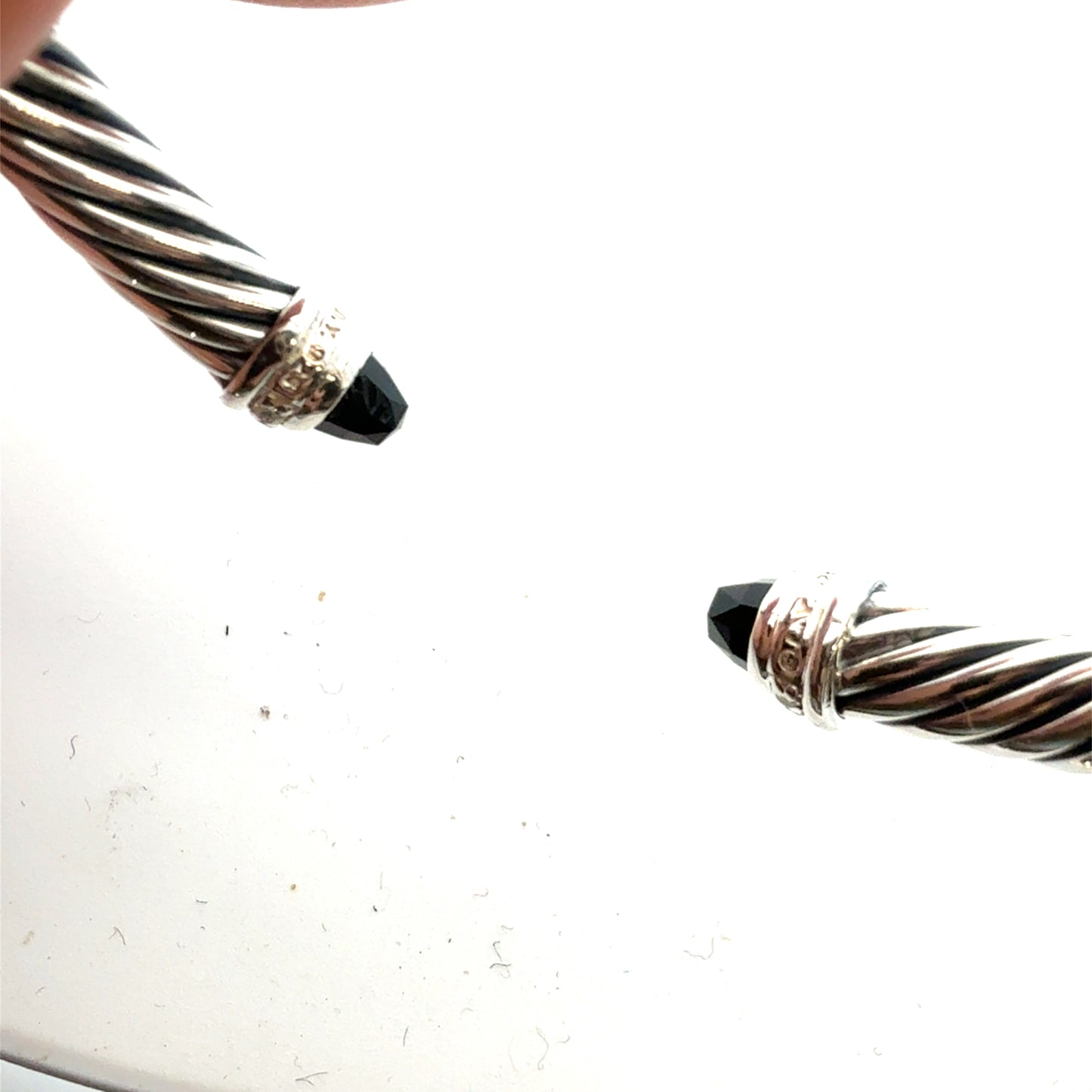 David Yurman Onyx and Diamond 5mm Cuff Bracelet Silver Estate DY742