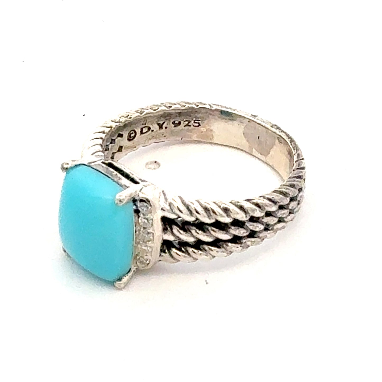 David Yurman Turquoise and Diamond Ring Size 8.5 Silver Estate DY750