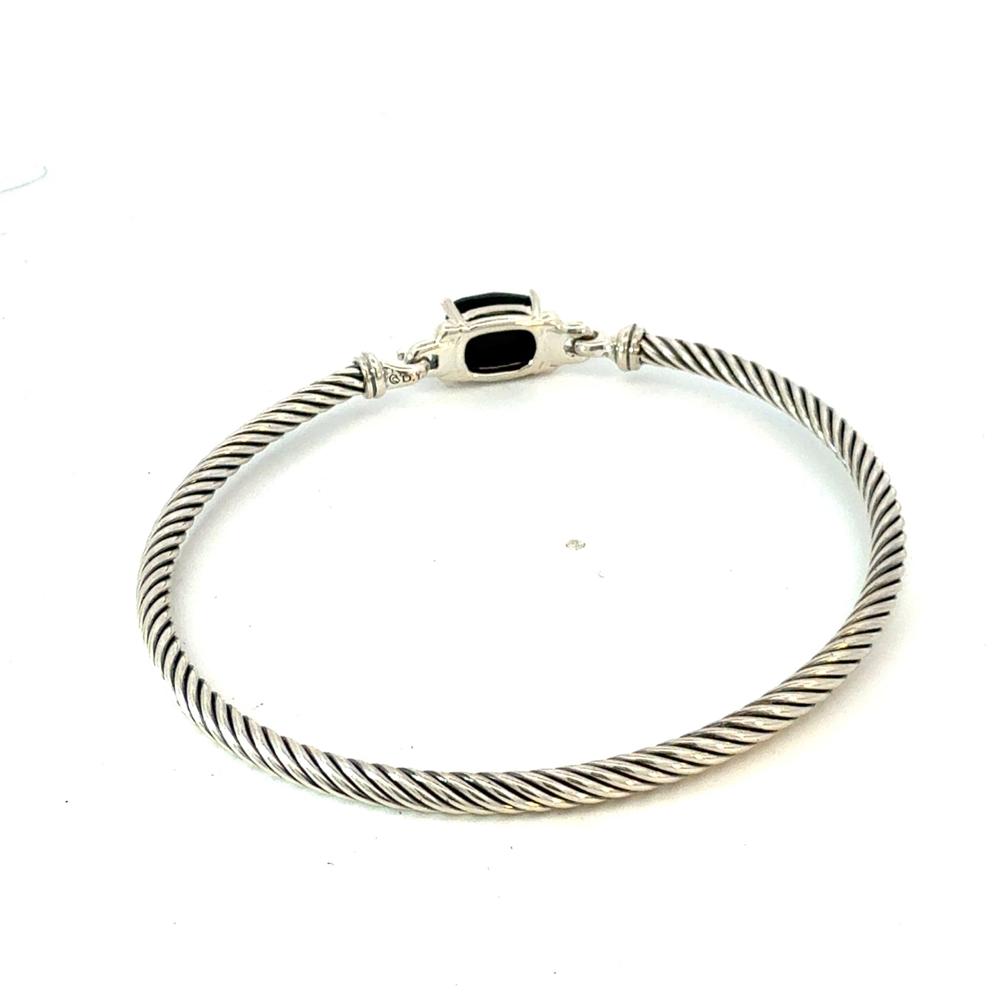 David Yurman Onyx and Diamond 3 mm Cuff Bracelet Silver Estate DY765