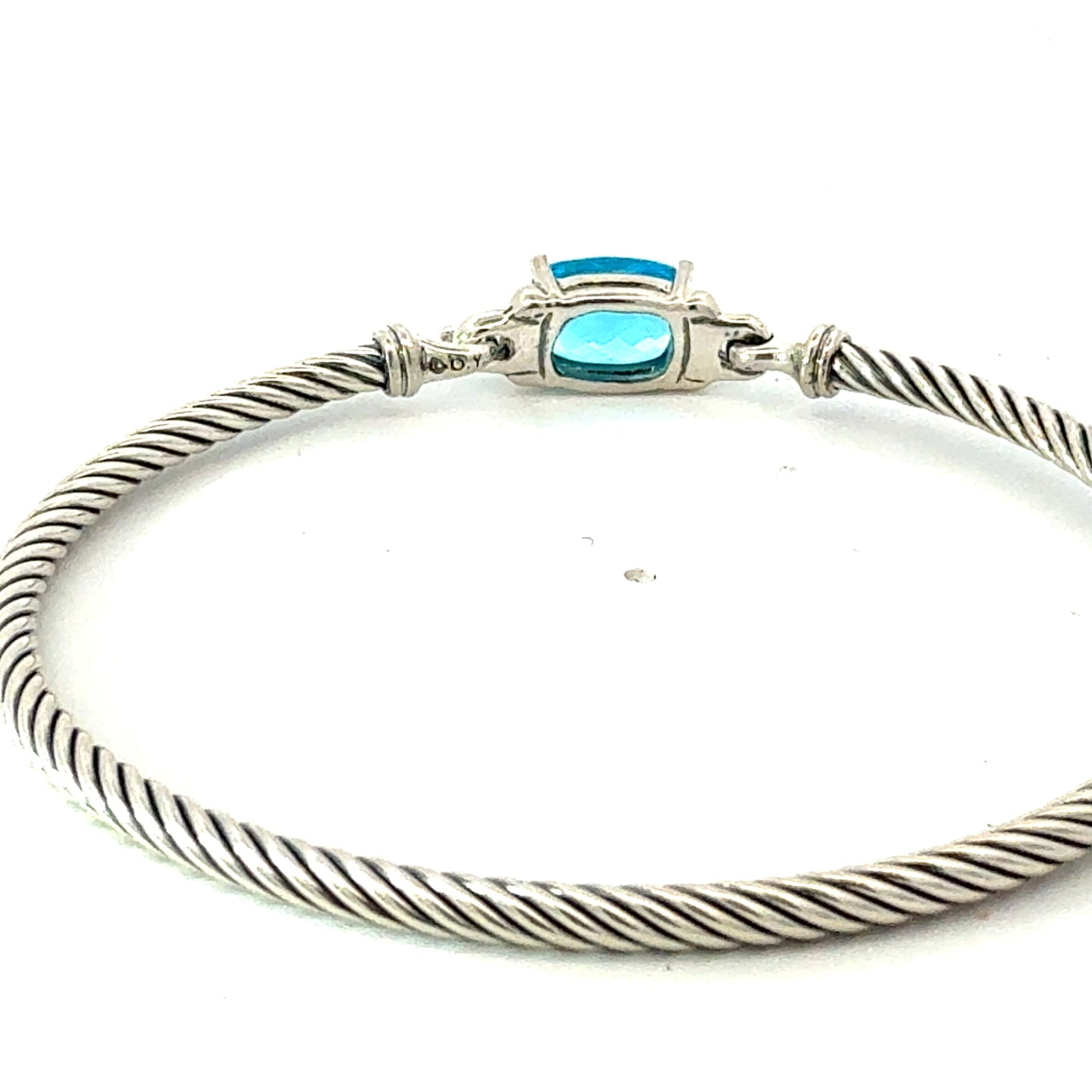 David Yurman Blue Topaz Diamond 3 mm Cuff Bracelet Size M Silver Estate DY766
