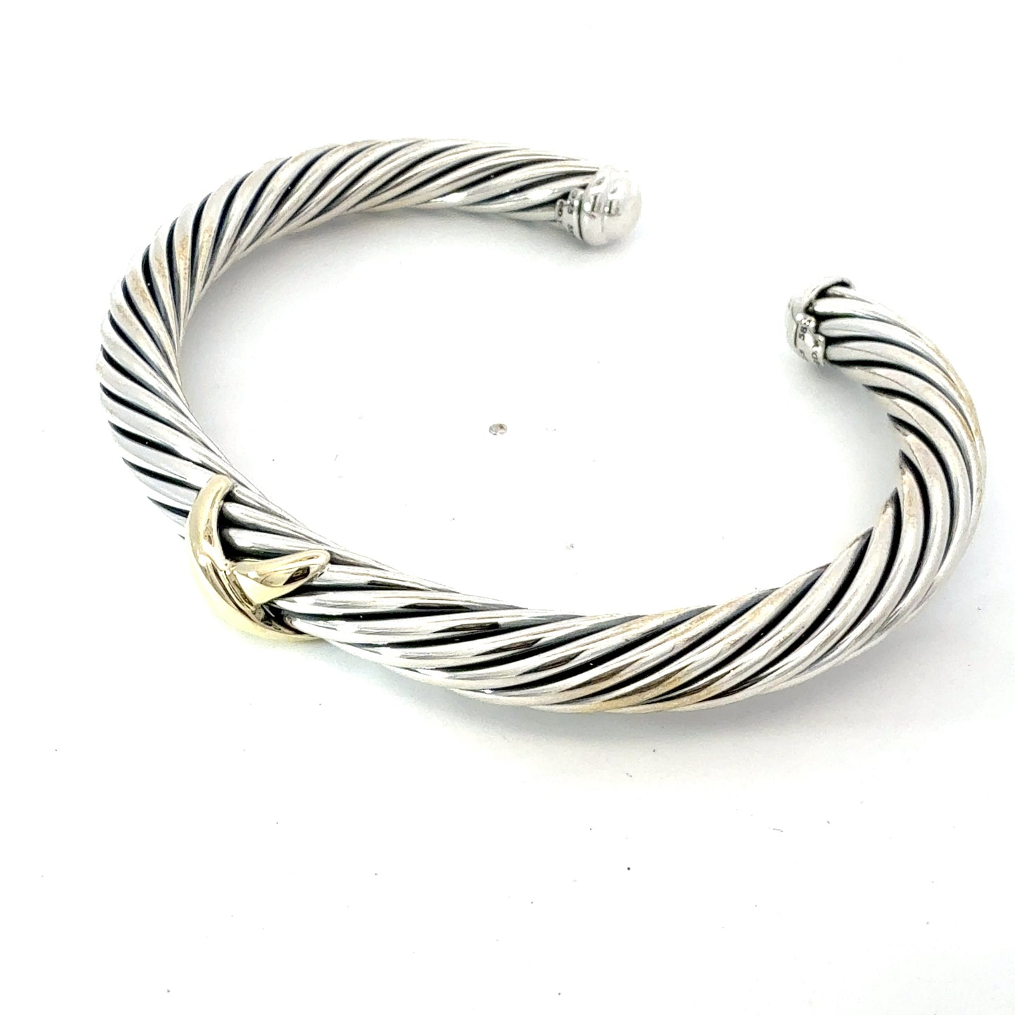 David Yurman Cuff Bracelet Size L Silver 14k Gold 7 mm Estate DY780