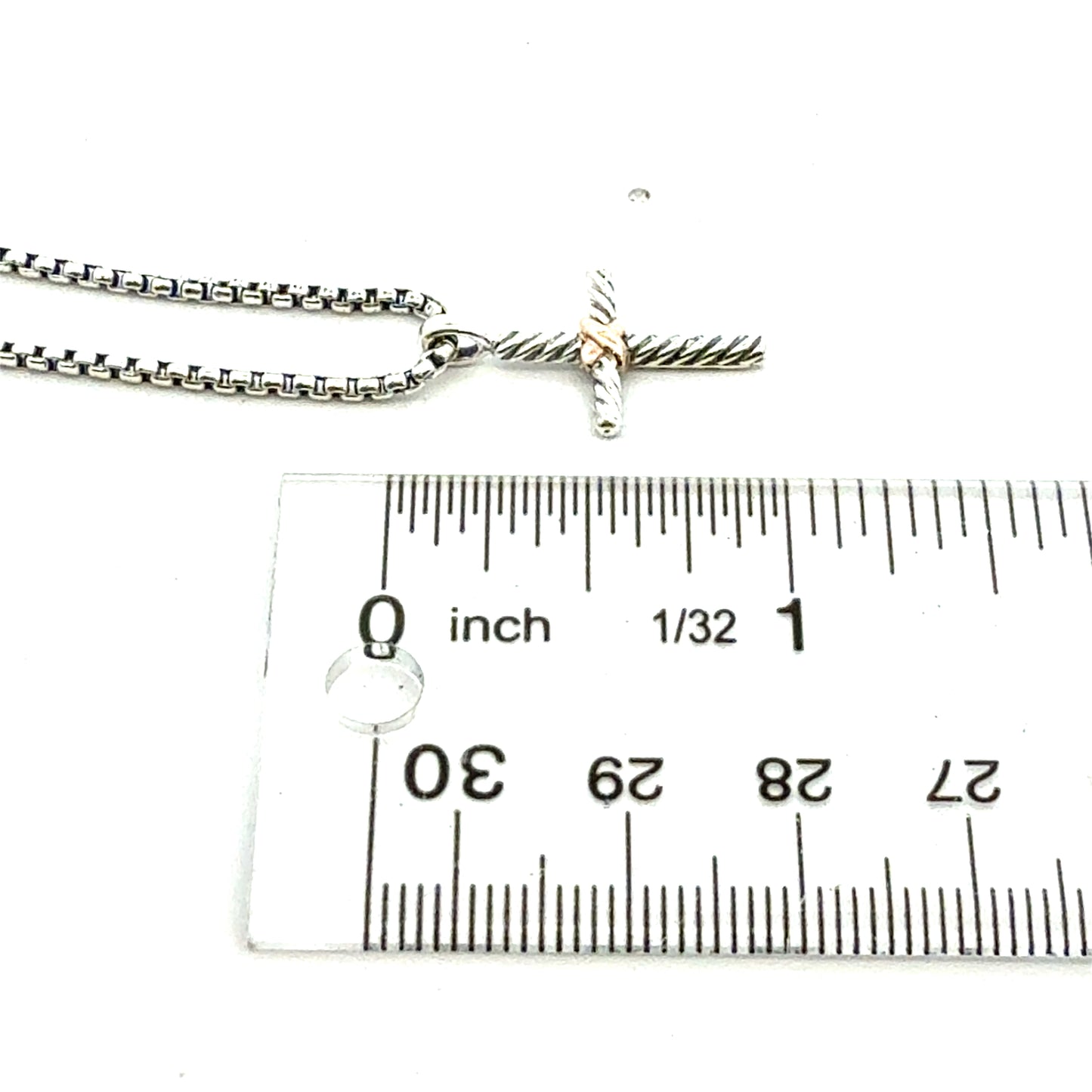 David Yurman Holy Cross With Chain 17" 14k Gold Sterling Silver Estate DY790