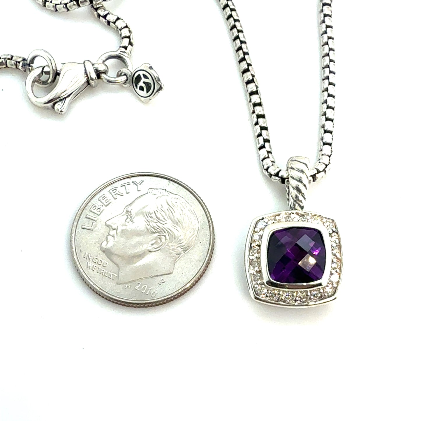 David Yurman Diamond Amethyst Petite Albion Necklace 18" Silver Estate DY583