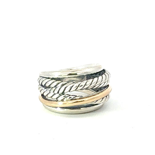 David Yurman 14k Gold & Sterling Silver Ring Size 6 Estate DY678