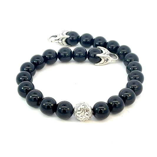 David Yurman Onyx Engraved Spiritual Beads Bracelet 8" Silver Estate DY683