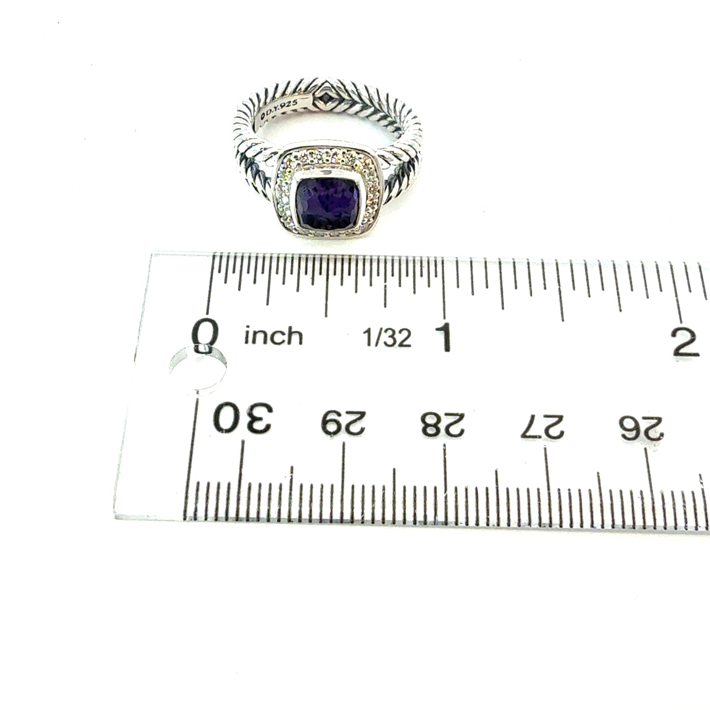 David Yurman Amethyst Black Orquid Diamond Ring Size 7.5 Silver Estate DY751