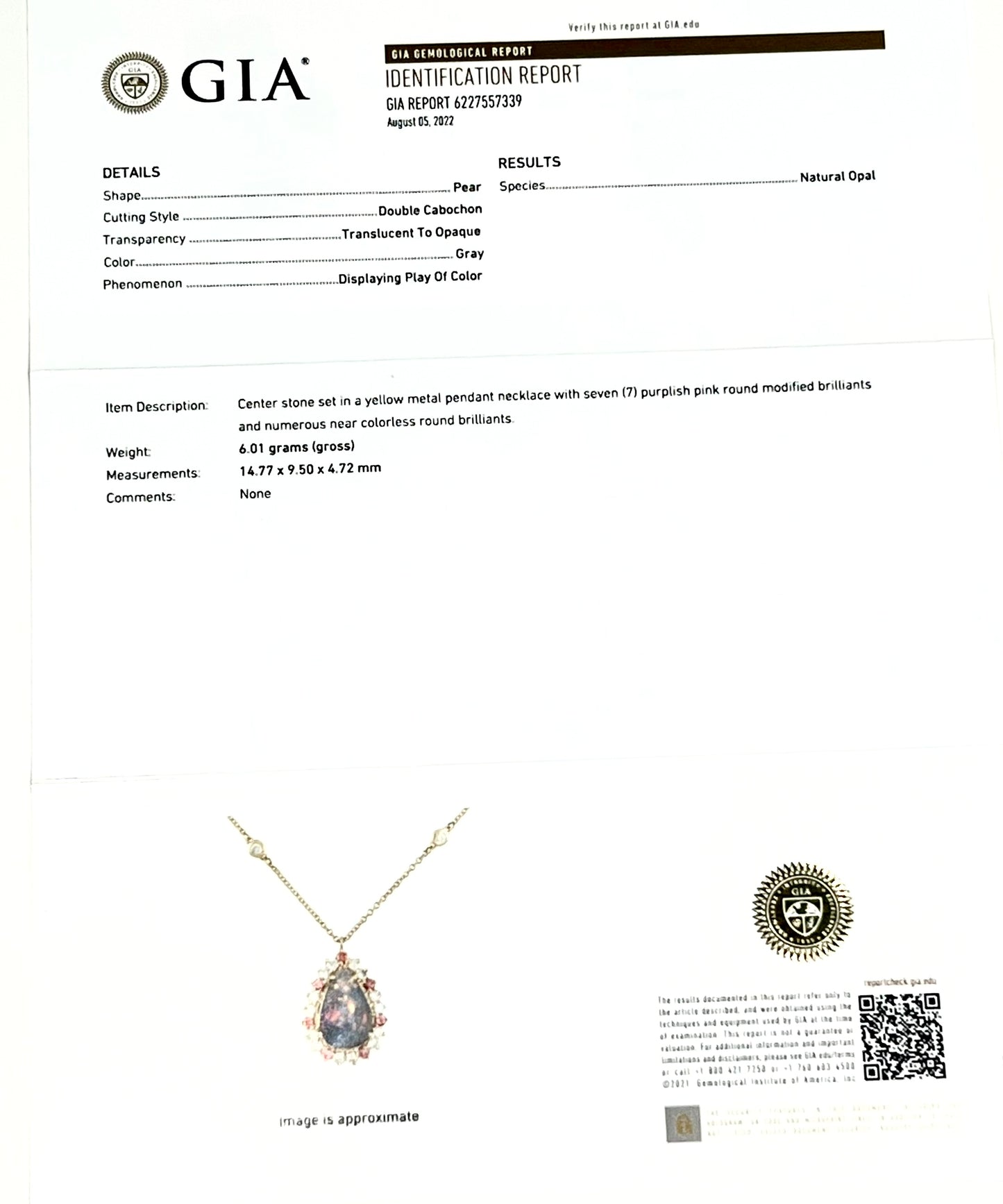 Australian Black Opal Tourmaline & Diamond Pendant 18" 14k Y Gold 4.45 TCW GIA Certified $7,950 212090 - Certified Fine Jewelry