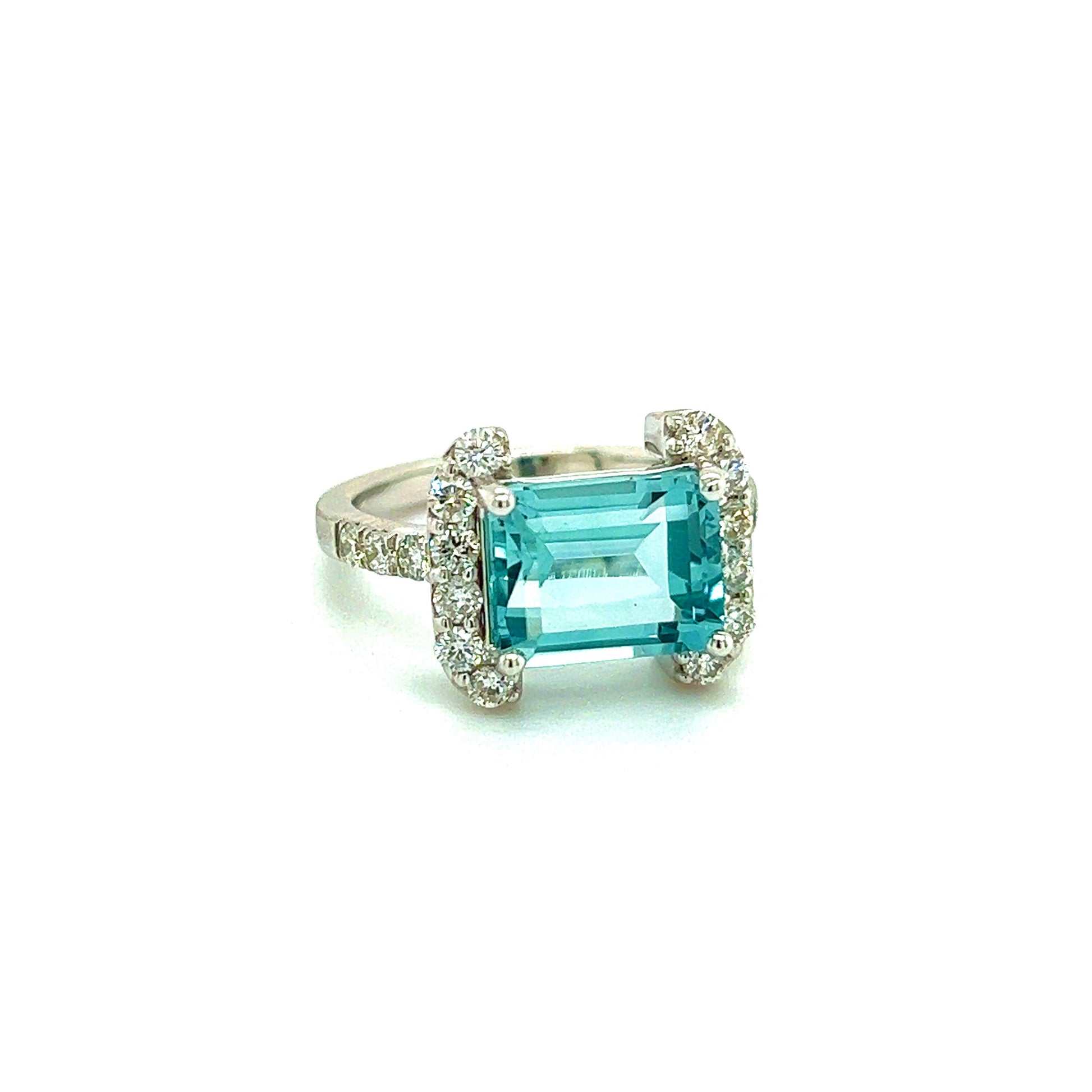 Natural Aquamarine Diamond Ring 6.5 14k white Gold 6.09 TCW Certified $4,690 217095 - Certified Fine Jewelry