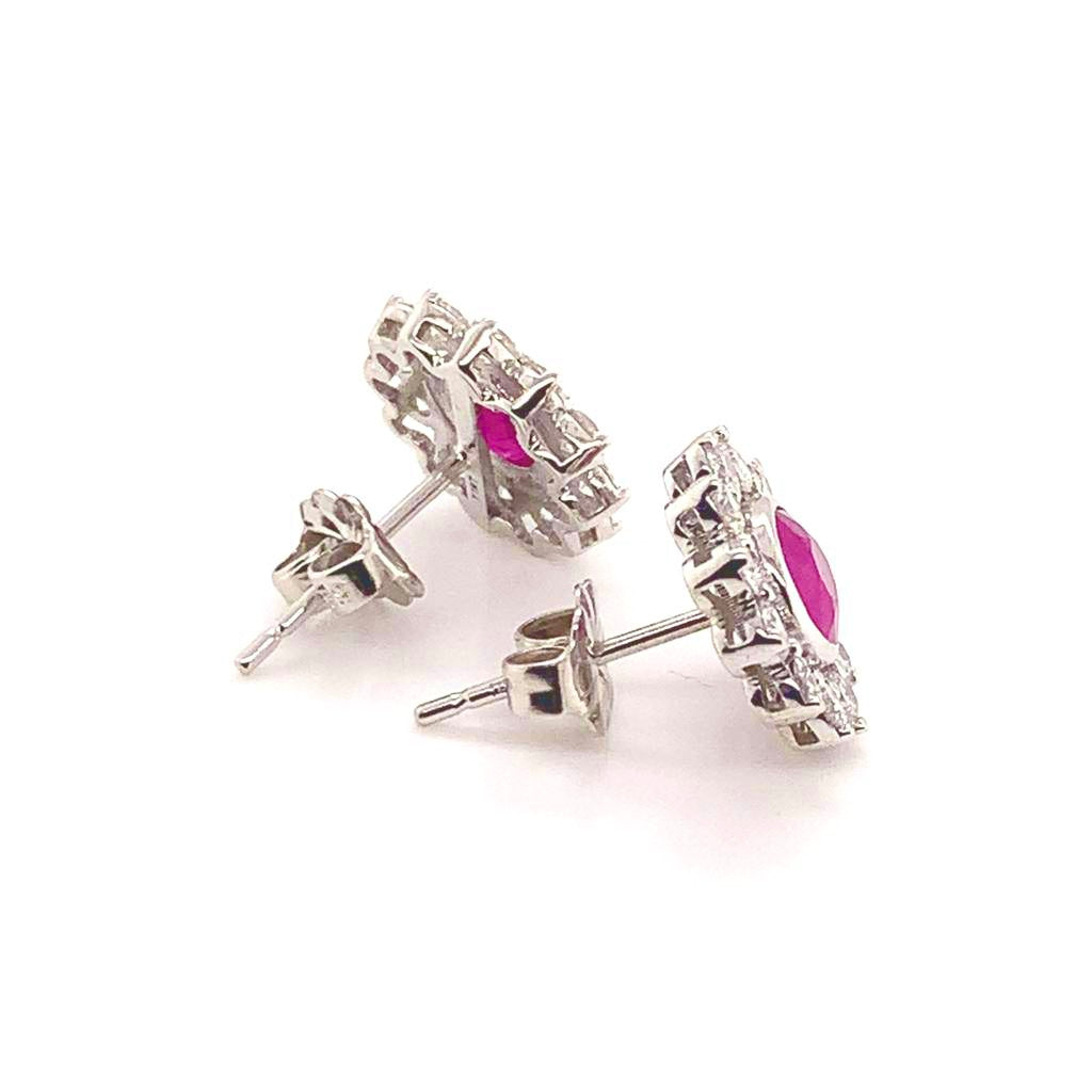 Diamond Ruby Stud Earrings 14k White Gold 3.00 mm Certified $4,550 018668 - Certified Fine Jewelry