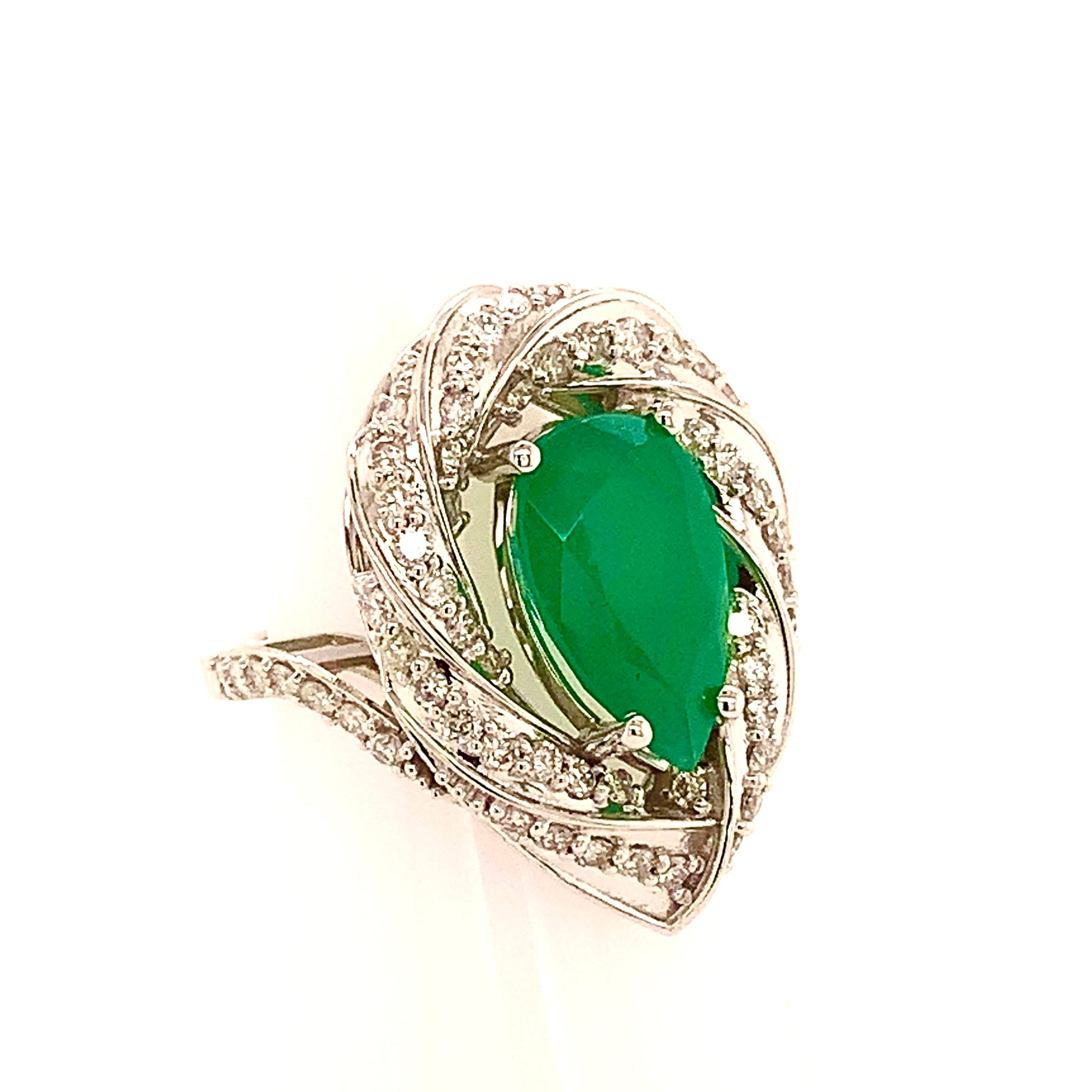 Natural Emerald Diamond Ring Size 6.75 14k Gold 6.1 TCW Certified $6,950 114425 - Certified Fine Jewelry