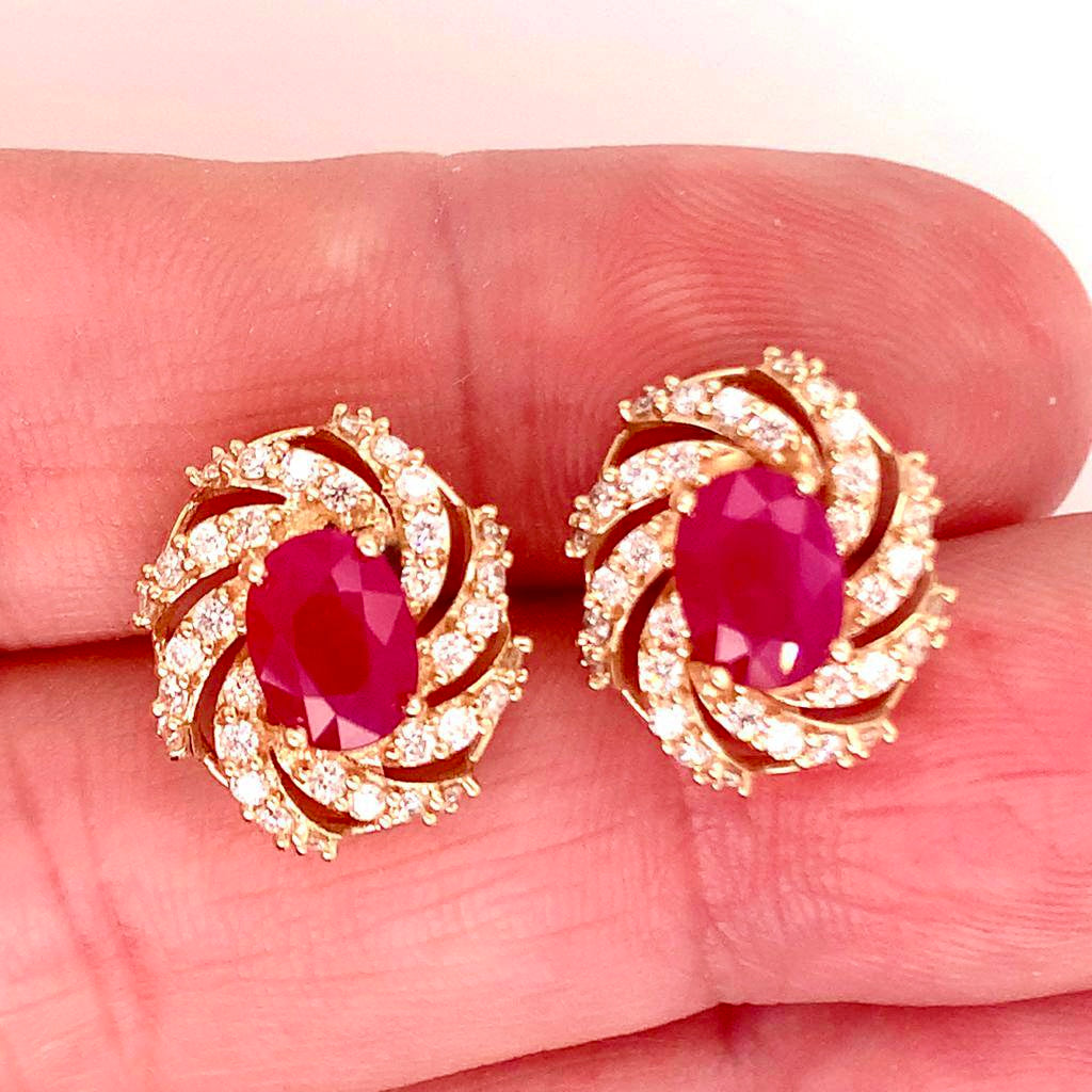 Diamond Ruby Earrings 14k Yellow Gold 3.64 TCW Certified 018671 - Certified Fine Jewelry