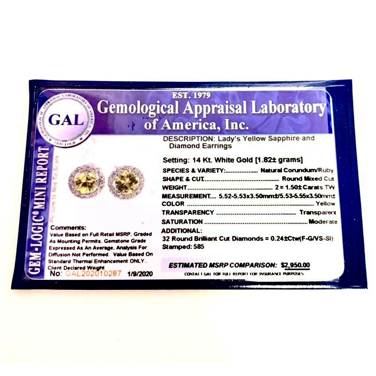 Diamond Sapphire Stud Earrings 14k Gold 1.74 CTW Certified $2,950 010287 - Certified Fine Jewelry