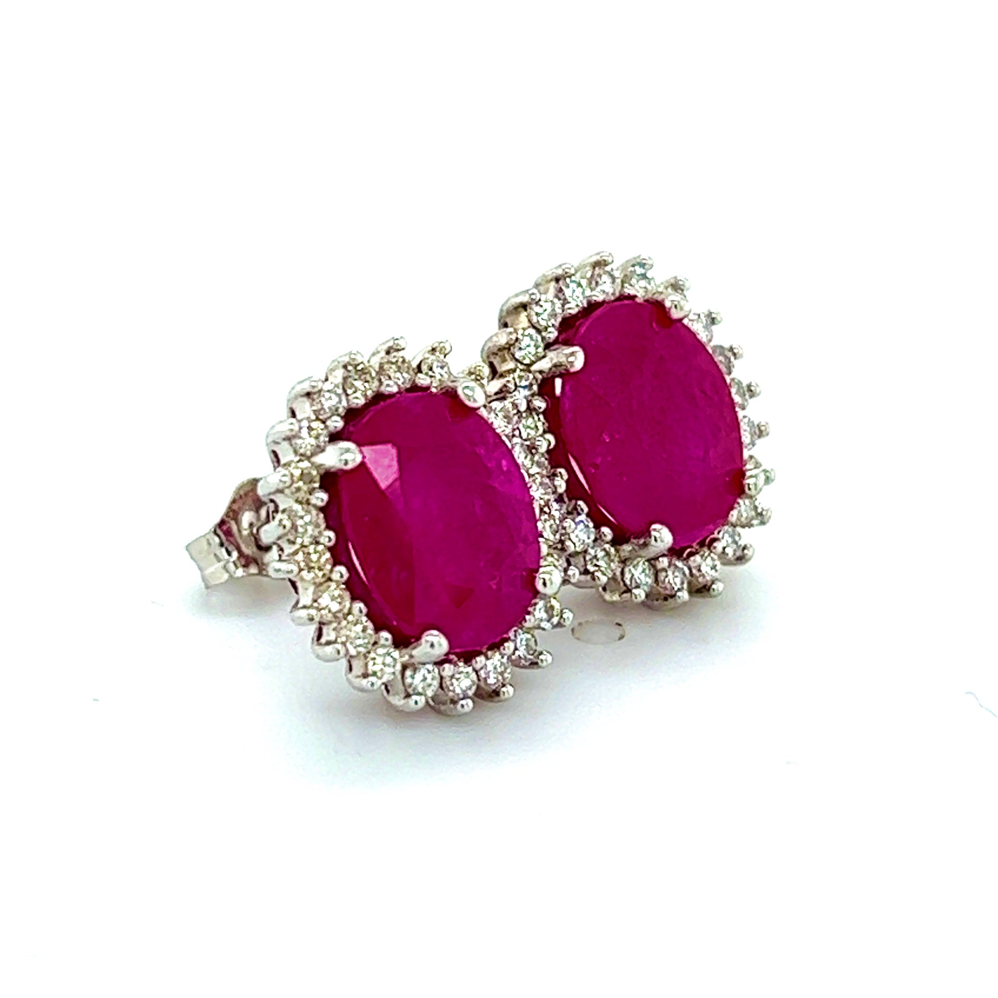 Natural Ruby Diamond Stud Earrings 14k W Gold 5.74 TCW Certified $5,175 211889 - Certified Fine Jewelry