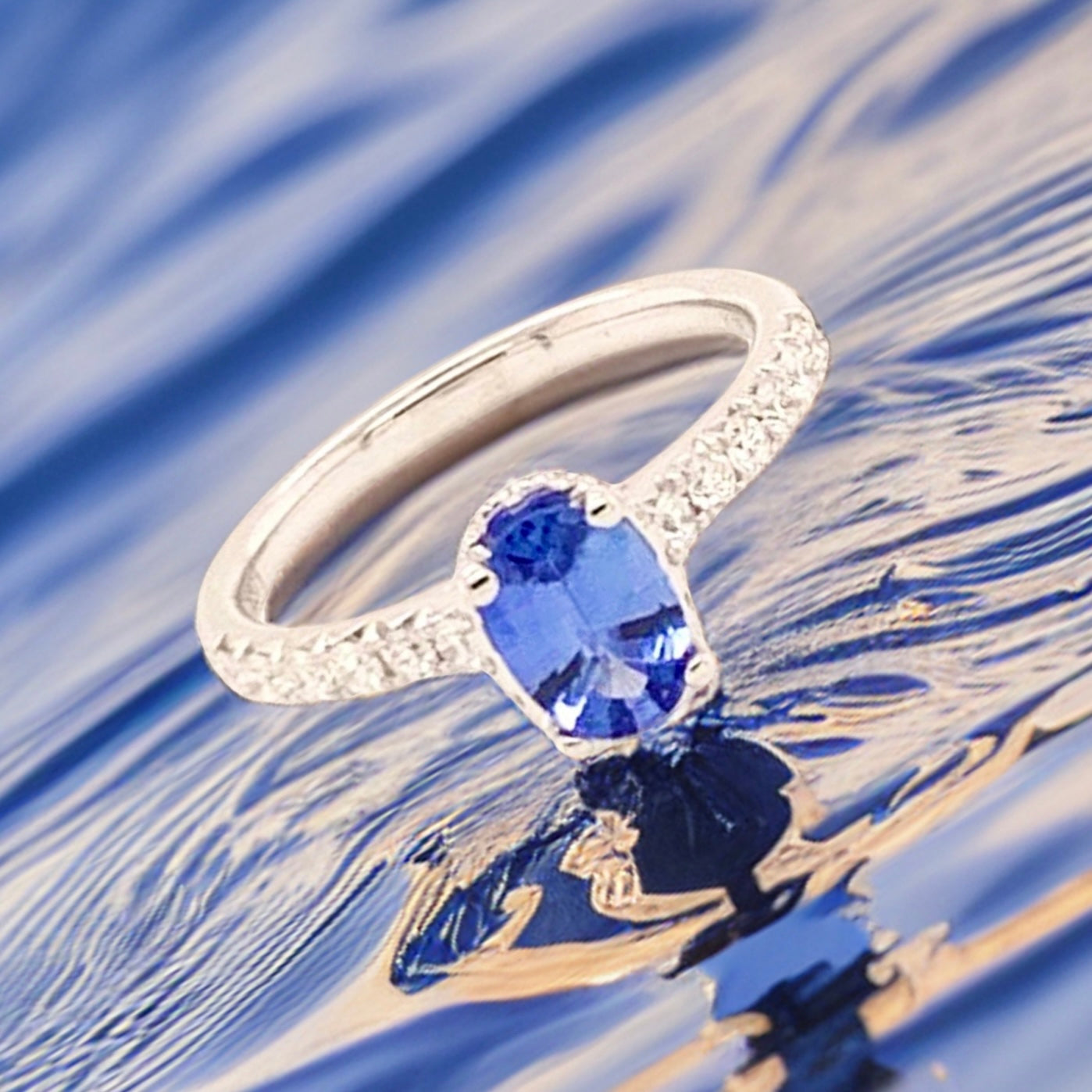 Diamond Sapphire Ring 18k Gold Women 1.725 TCW Certified $3990 913137 - Certified Fine Jewelry