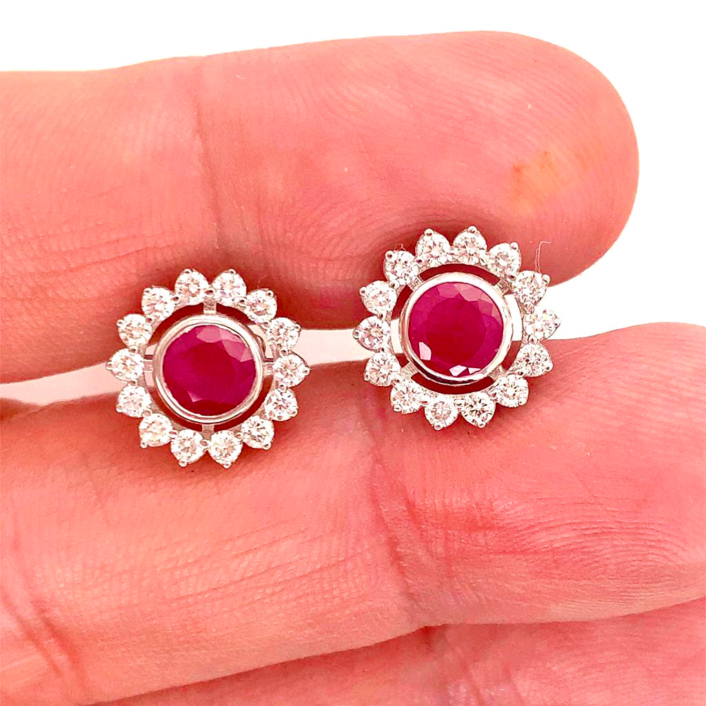 Diamond Ruby Earrings 14k Gold 2.07 TCW Certified $5,250 018670 - Certified Fine Jewelry