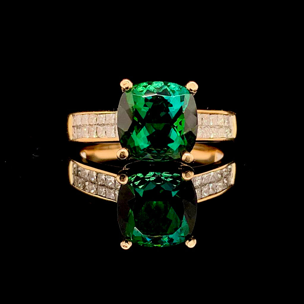 Green Tourmaline Diamond Ring 14 kt 2.80 tcw Certified $3,350 013309 - Certified Fine Jewelry