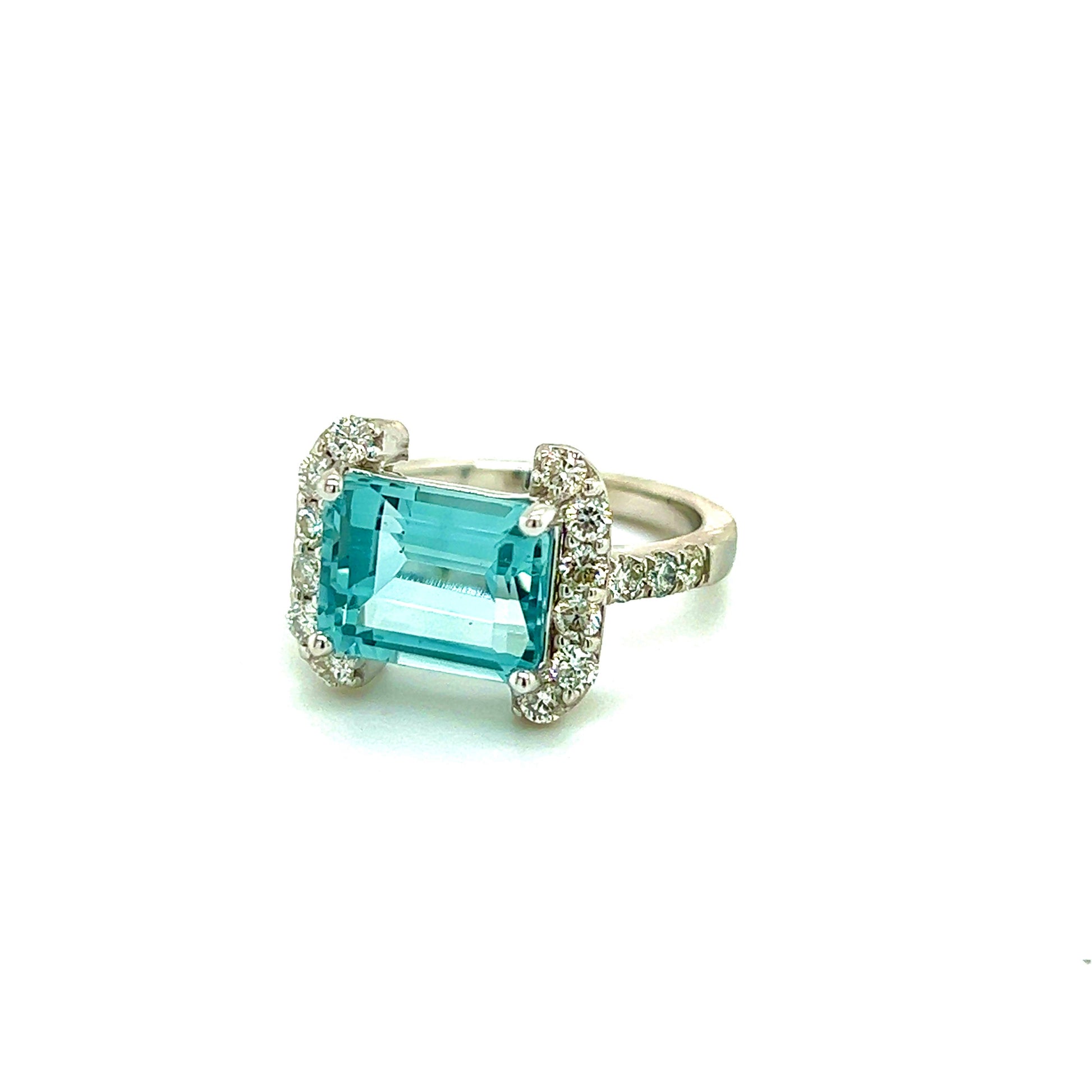 Natural Aquamarine Diamond Ring 6.5 14k white Gold 6.09 TCW Certified $4,690 217095 - Certified Fine Jewelry