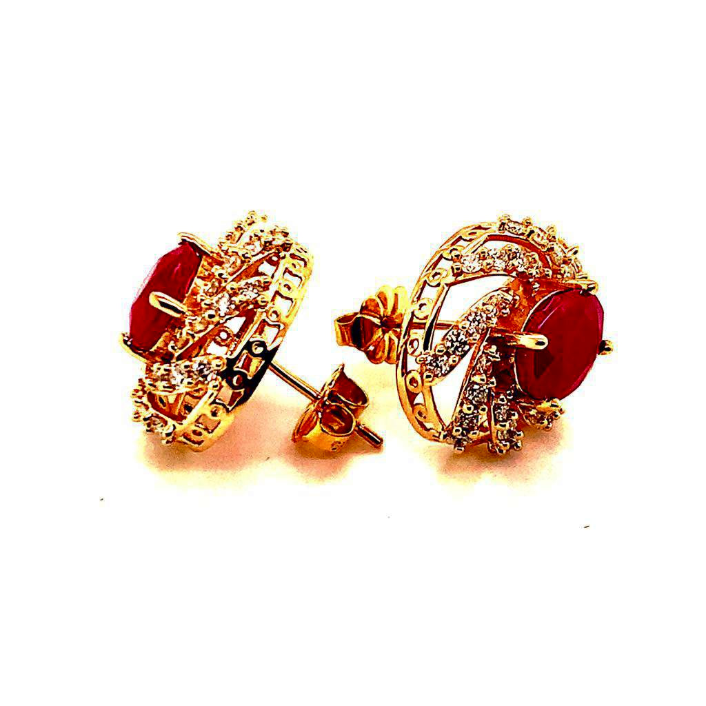 Diamond Ruby Earrings 14k Yellow Gold 3.64 TCW Certified 018671 - Certified Fine Jewelry