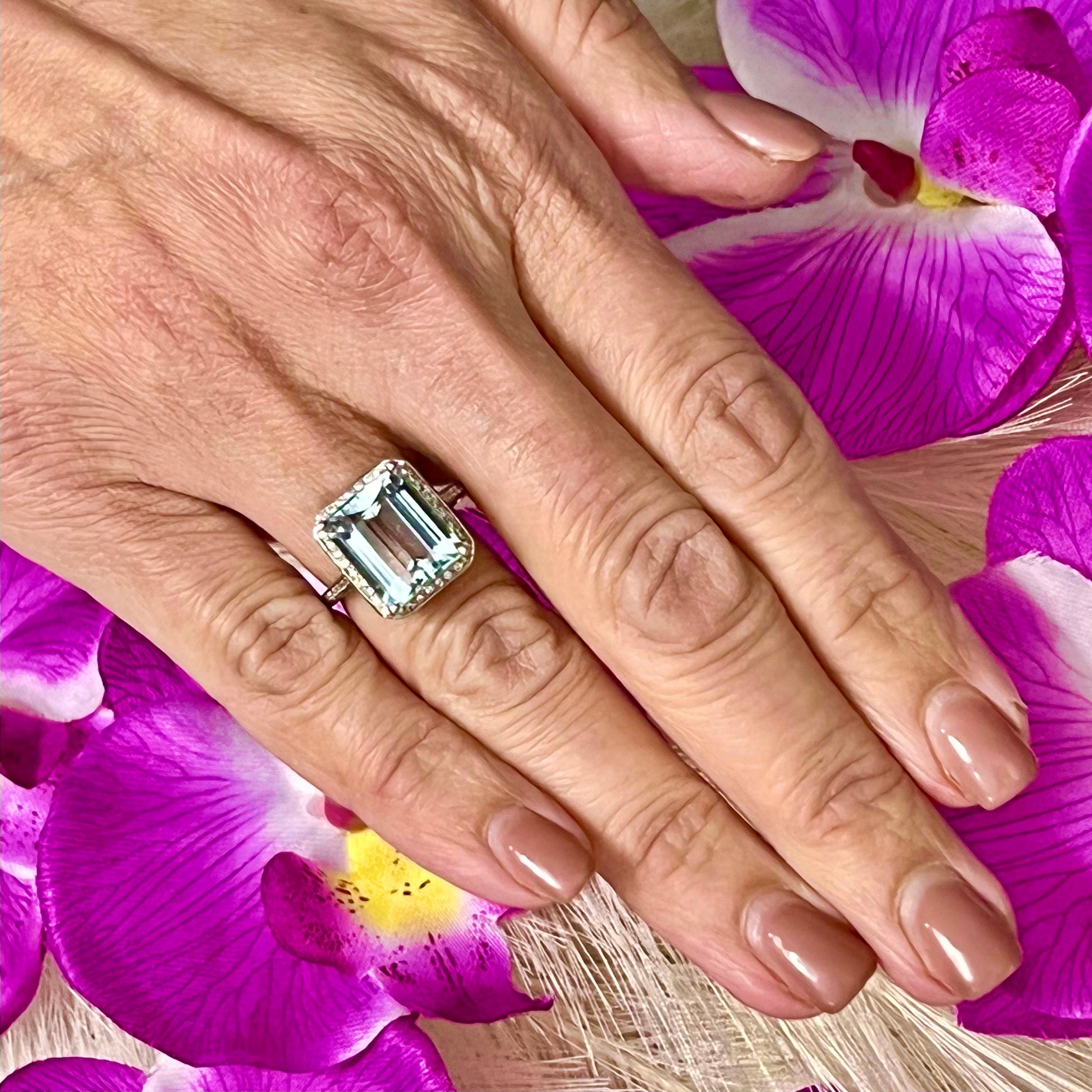 Diamond Aquamarine Ring Size 6.75 14k Gold 6.25 TCW Certified $5,950 120671 - Certified Fine Jewelry