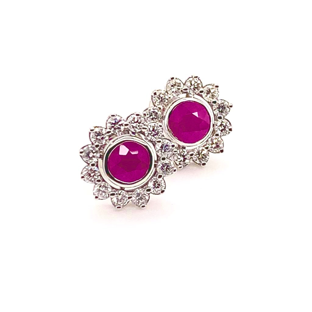 Diamond Ruby Stud Earrings 14k White Gold 3.00 mm Certified $4,550 018668 - Certified Fine Jewelry