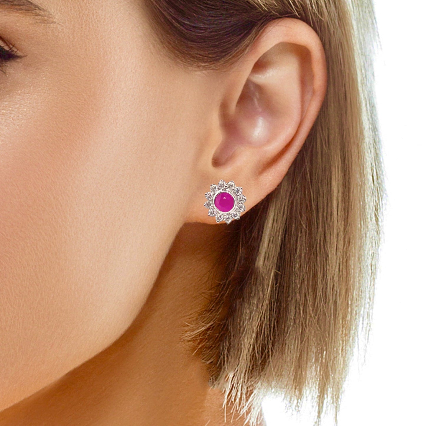 Diamond Ruby Stud Earrings 14k White Gold 3.00 mm Certified $4,550 018668 - Certified Fine Jewelry