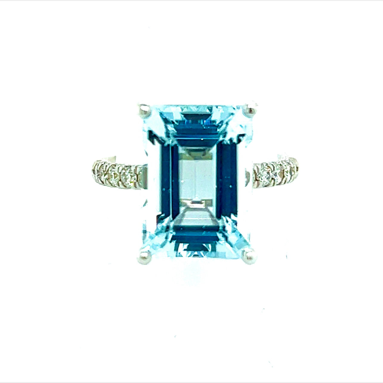 Natural Aquamarine Diamond Ring Size 6.5 14k W Gold 6.67 TCW Certified $5,990 216191 - Certified Fine Jewelry