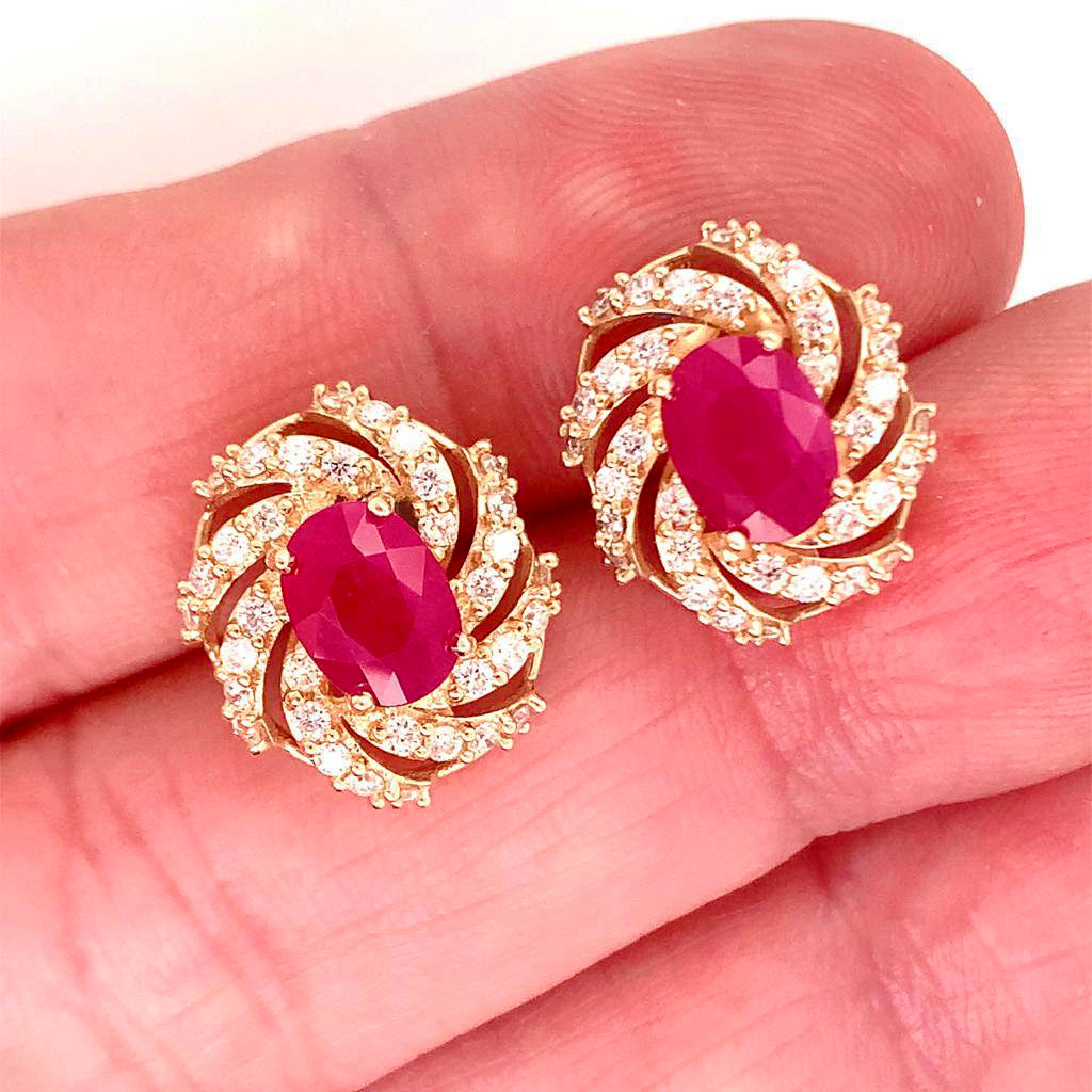 Diamond Ruby Earrings 14k Yellow Gold 3.64 TCW Certified 018671 - Certified Fine Jewelry