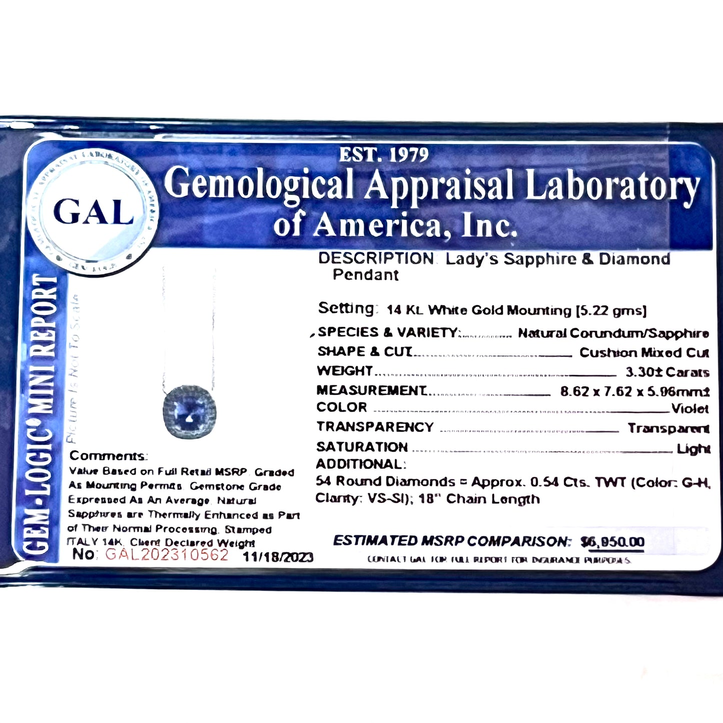 Natural Sapphire Diamond Pendant 18" 14k WG 3.84 TCW Certified $6,950 310562 - Certified Fine Jewelry