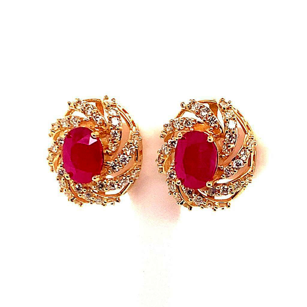 Diamond Ruby Earrings 14k Yellow Gold 3.64 TCW Certified 018671 - Certified Fine Jewelry