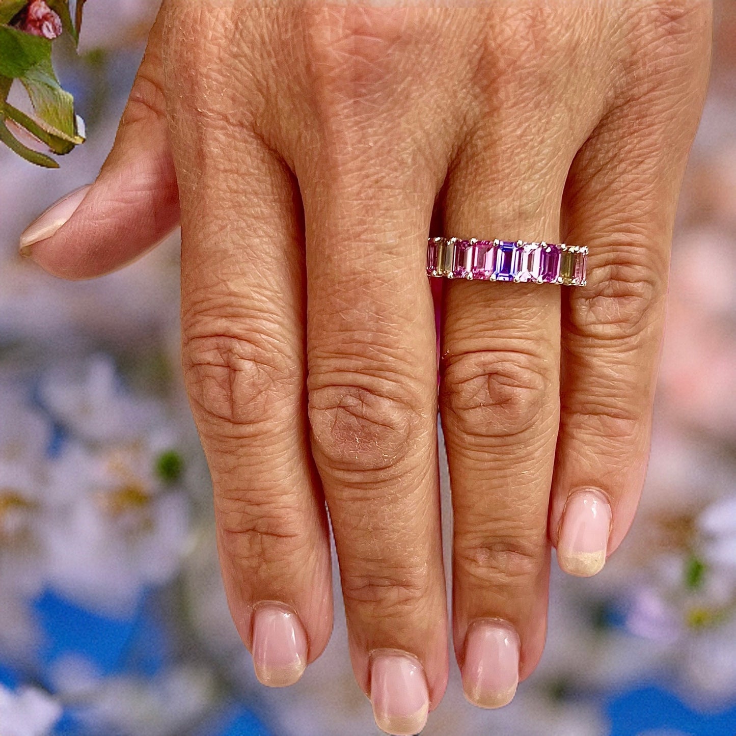 Natural Multicolored Sapphire Ring Size 6.5 14k W Gold 5.28 TCW Certified $3,950 217061 - Certified Fine Jewelry