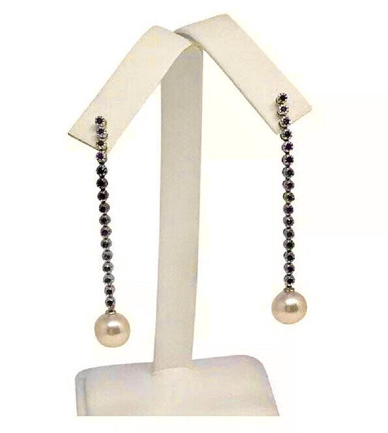 Large Akoya Pearl Sapphire Earrings 14k Gold 8.7 mm Certified $3,450 816594 - Certified Fine Jewelry