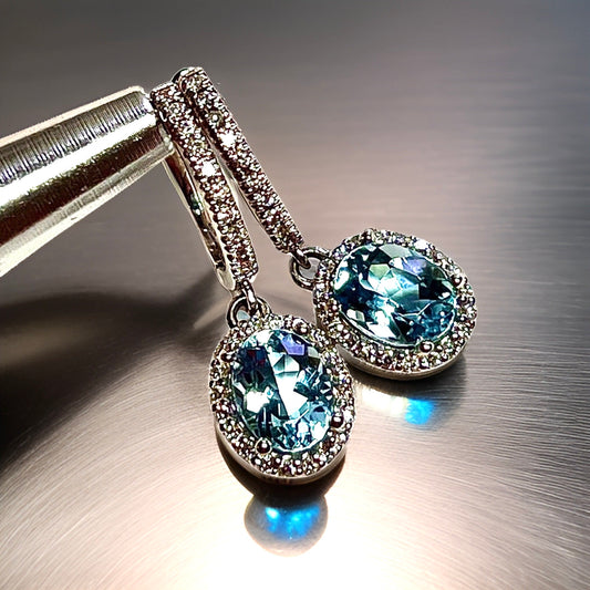 Natural Aquamarine Diamond Dangle Earrings 14k W Gold 2.55 TCW Certified $4,950 211358 - Certified Fine Jewelry