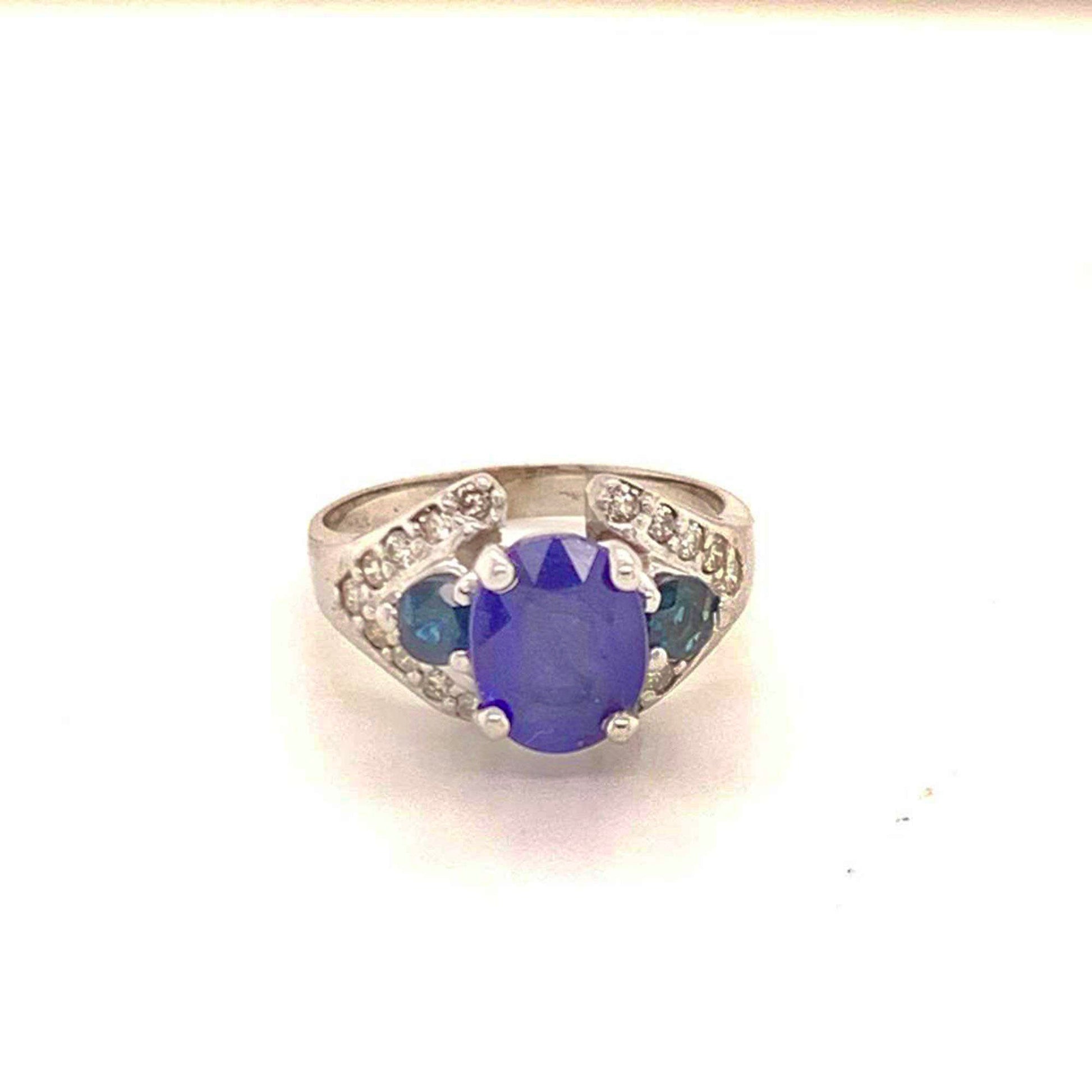 Diamond Sapphire Ring 14k Gold 3.31 TCW Women Certified $2,800 912271 - Certified Fine Jewelry
