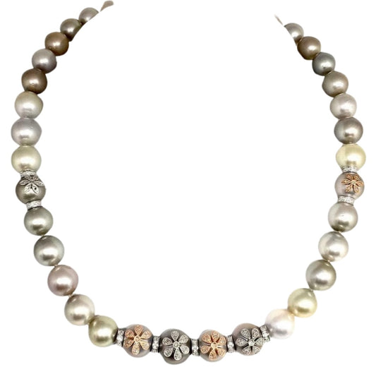 Diamond South Sea Pearl Necklace 12.80 mm 17.5" Certified $14,950 910878 - Certified Fine Jewelry