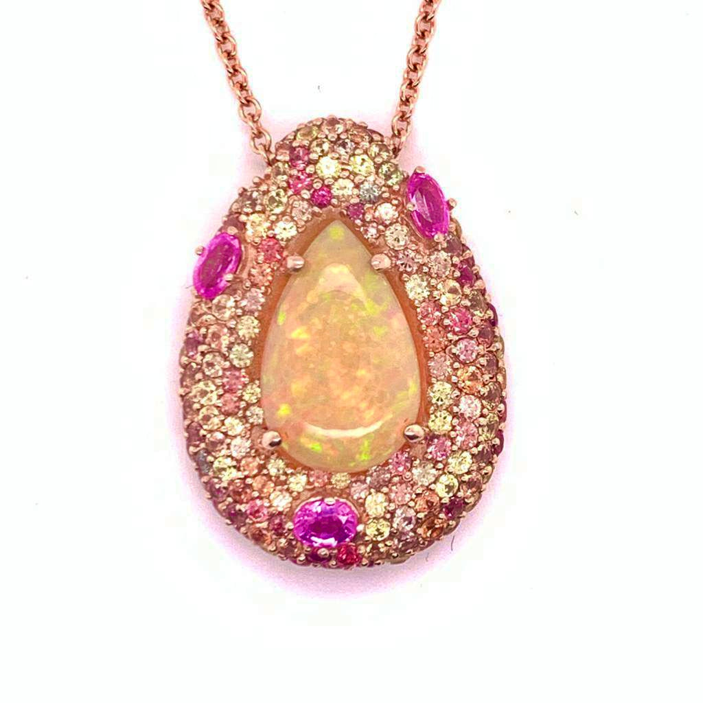 Natural Ethiopian Opal Sapphire Necklace 14k Gold 11.5 TCW GIA Certified $8,950 016621 - Certified Fine Jewelry