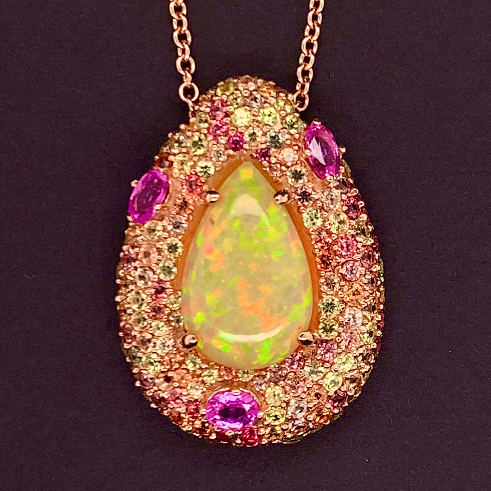 Natural Ethiopian Opal Sapphire Necklace 14k Gold 11.5 TCW GIA Certified $8,950 016621 - Certified Fine Jewelry