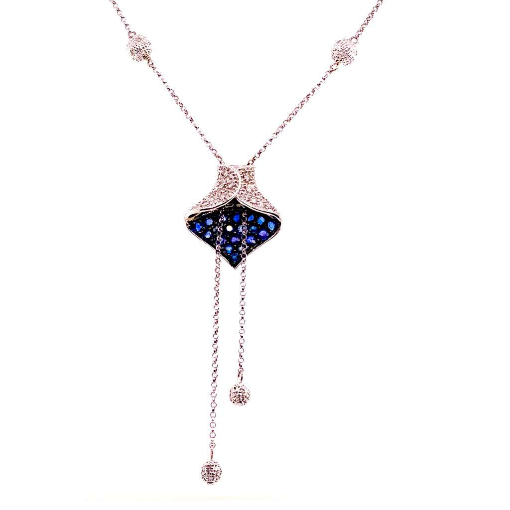 Diamond Sapphire Necklace 1.30 CTW Women Certified $3,950 822574 - Certified Fine Jewelry