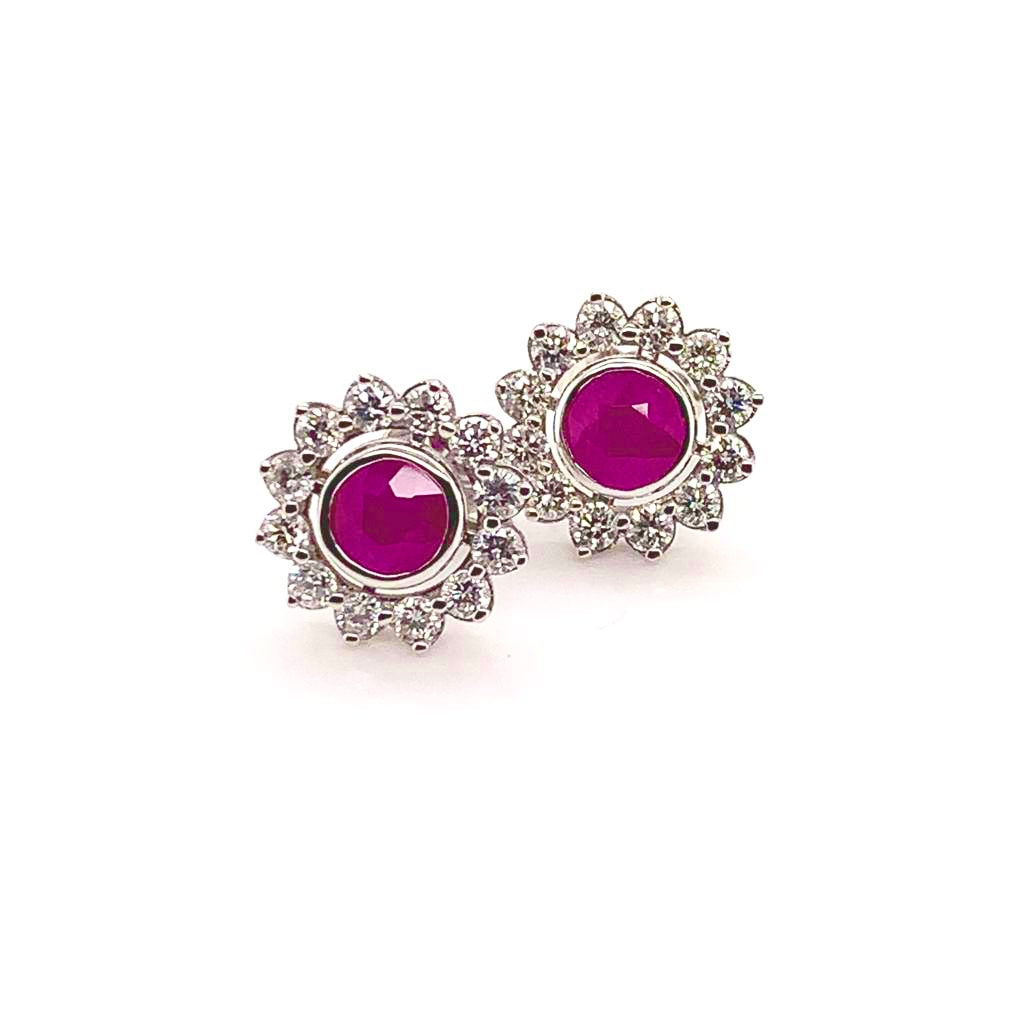 Diamond Ruby Stud Earrings 14k White Gold 3.00 mm Certified $4,550 018668 - Certified Fine Jewelry