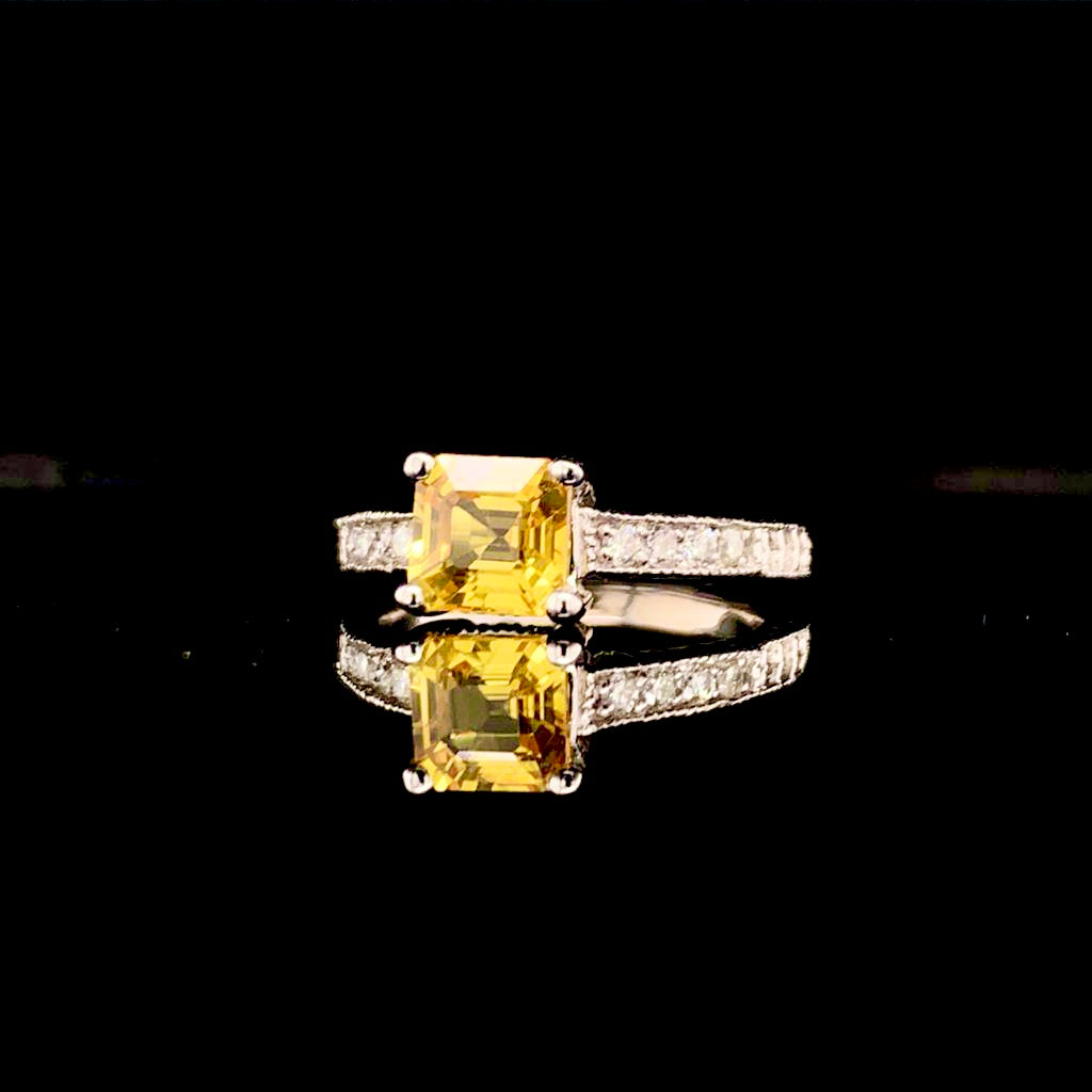 Diamond Yellow Sapphire Ring 14k Gold 1.66 tcw Women Certified $3,990 915184 - Certified Fine Jewelry