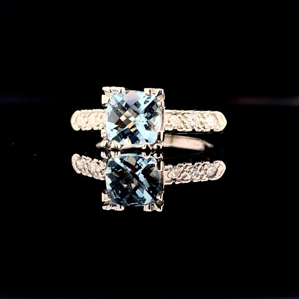 Diamond Aquamarine Ring 14k Gold 1.70 TCW Women Certified $2,900 912275 - Certified Fine Jewelry