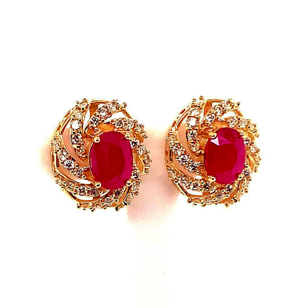 Diamond Ruby Earrings 14k Yellow Gold 3.64 TCW Certified 018671 - Certified Fine Jewelry