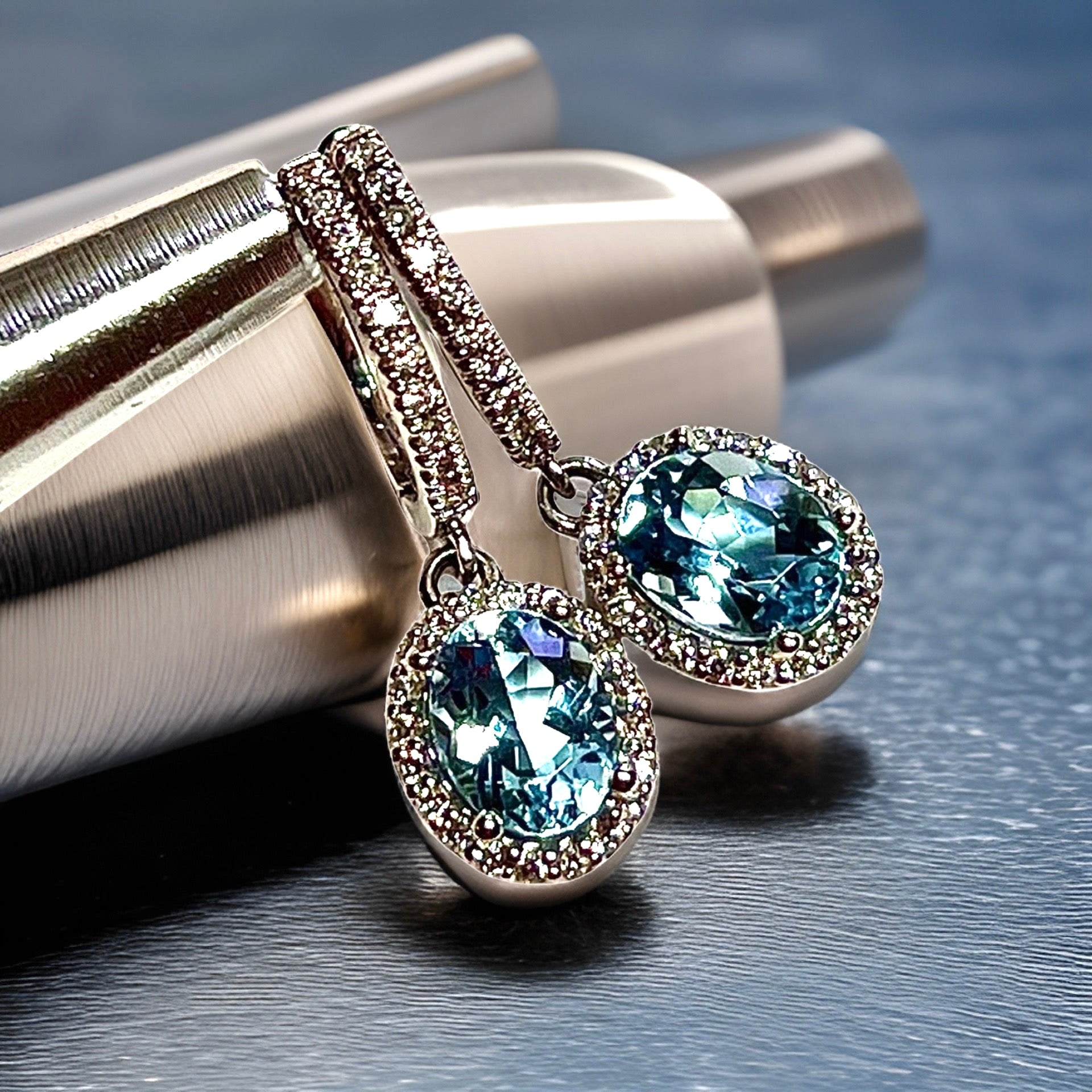 Natural Aquamarine Diamond Dangle Earrings 14k W Gold 2.55 TCW Certified $4,950 211358 - Certified Fine Jewelry