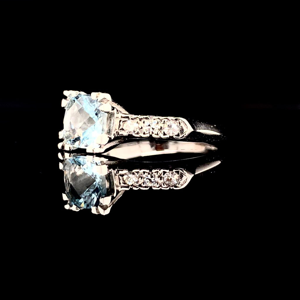Diamond Aquamarine Ring 14k Gold 1.70 TCW Women Certified $2,900 912275 - Certified Fine Jewelry