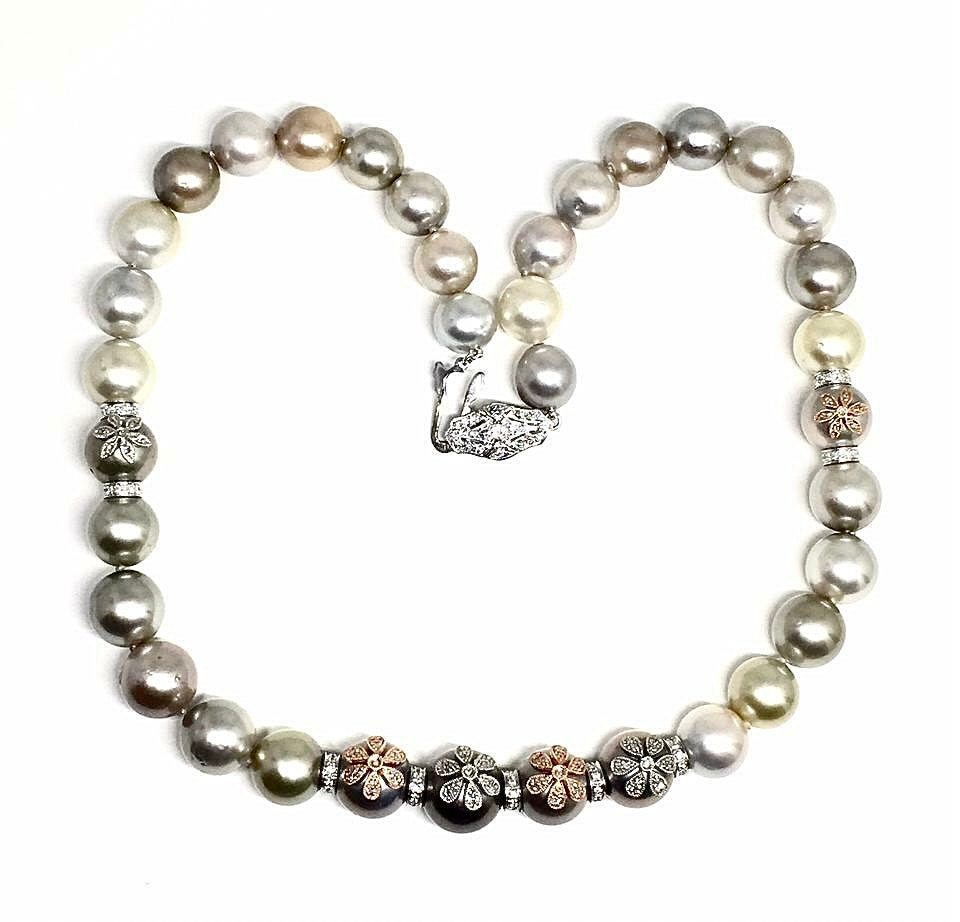Diamond South Sea Pearl Necklace 12.80 mm 17.5" Certified $14,950 910878 - Certified Fine Jewelry