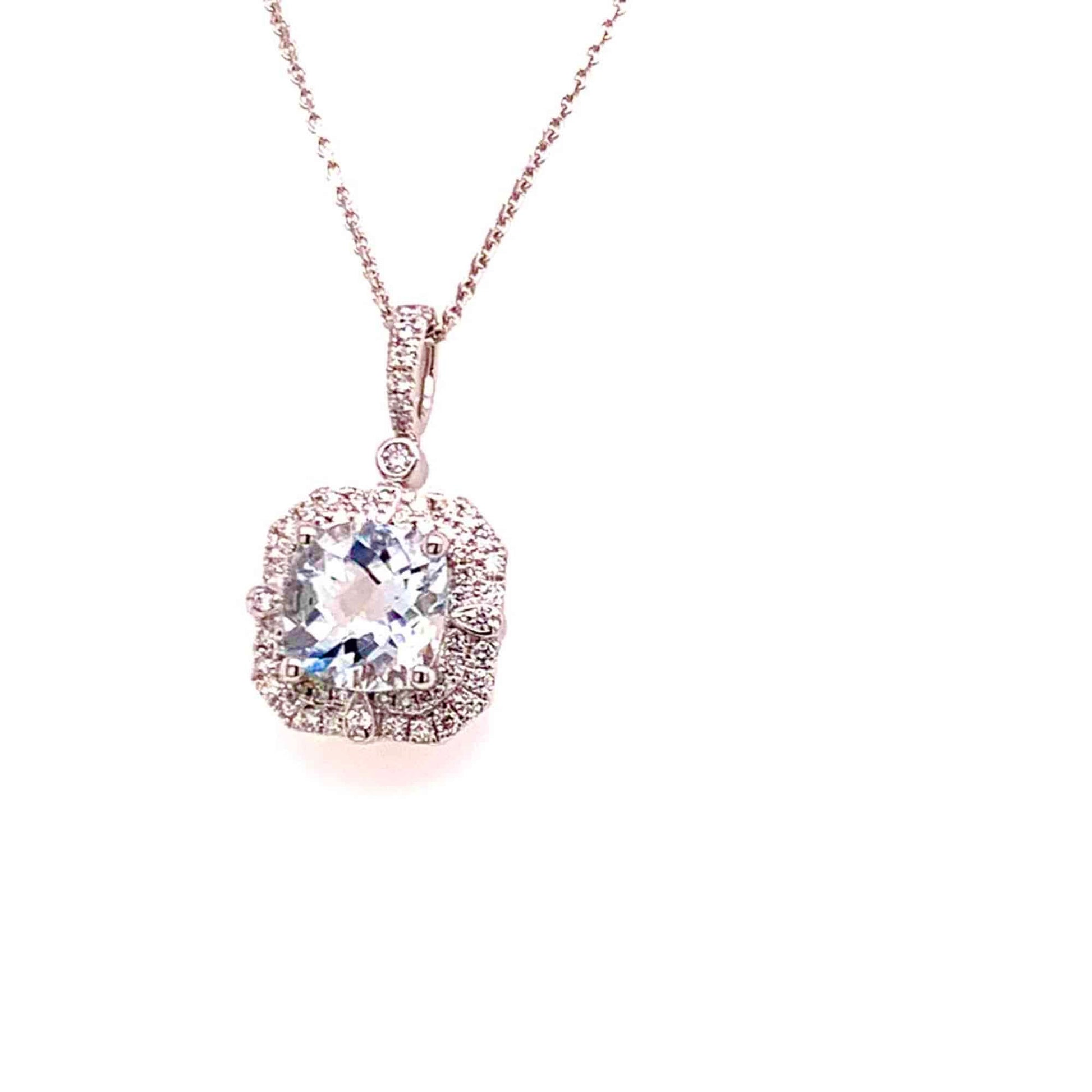Diamond Aquamarine Necklace 18k Gold 18" 2.24 TCW Certified $3,950 920940 - Certified Fine Jewelry