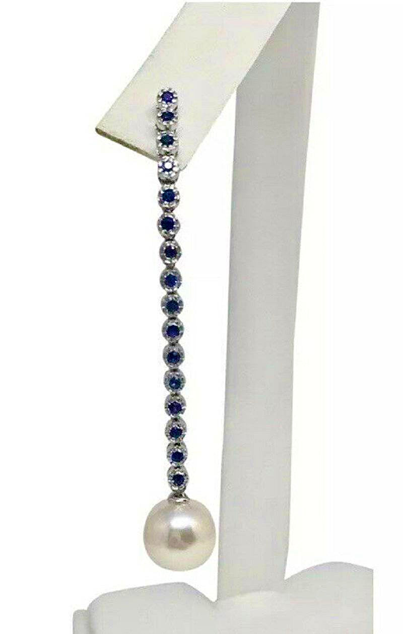 Large Akoya Pearl Sapphire Earrings 14k Gold 8.7 mm Certified $3,450 816594 - Certified Fine Jewelry
