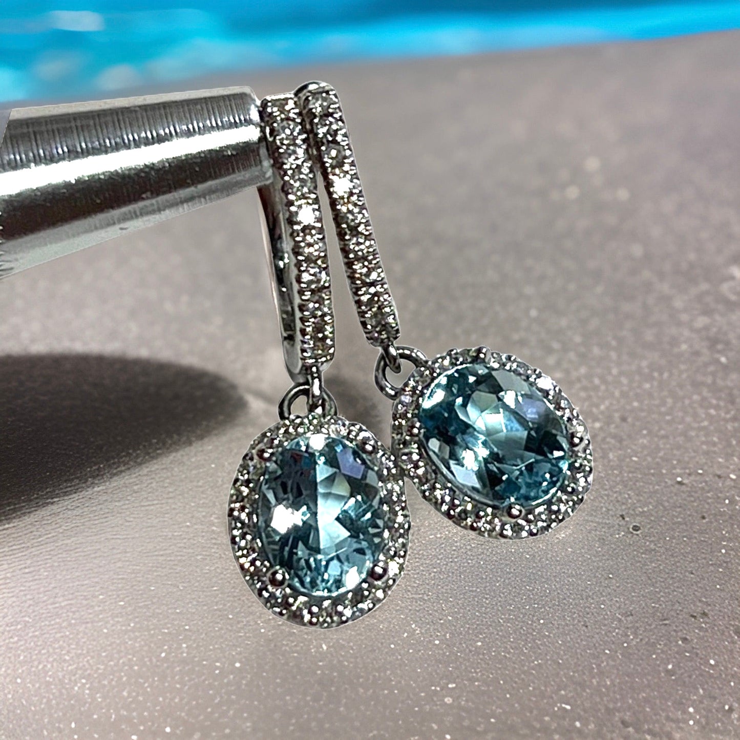 Natural Aquamarine Diamond Dangle Earrings 14k W Gold 2.55 TCW Certified $4,950 211358 - Certified Fine Jewelry