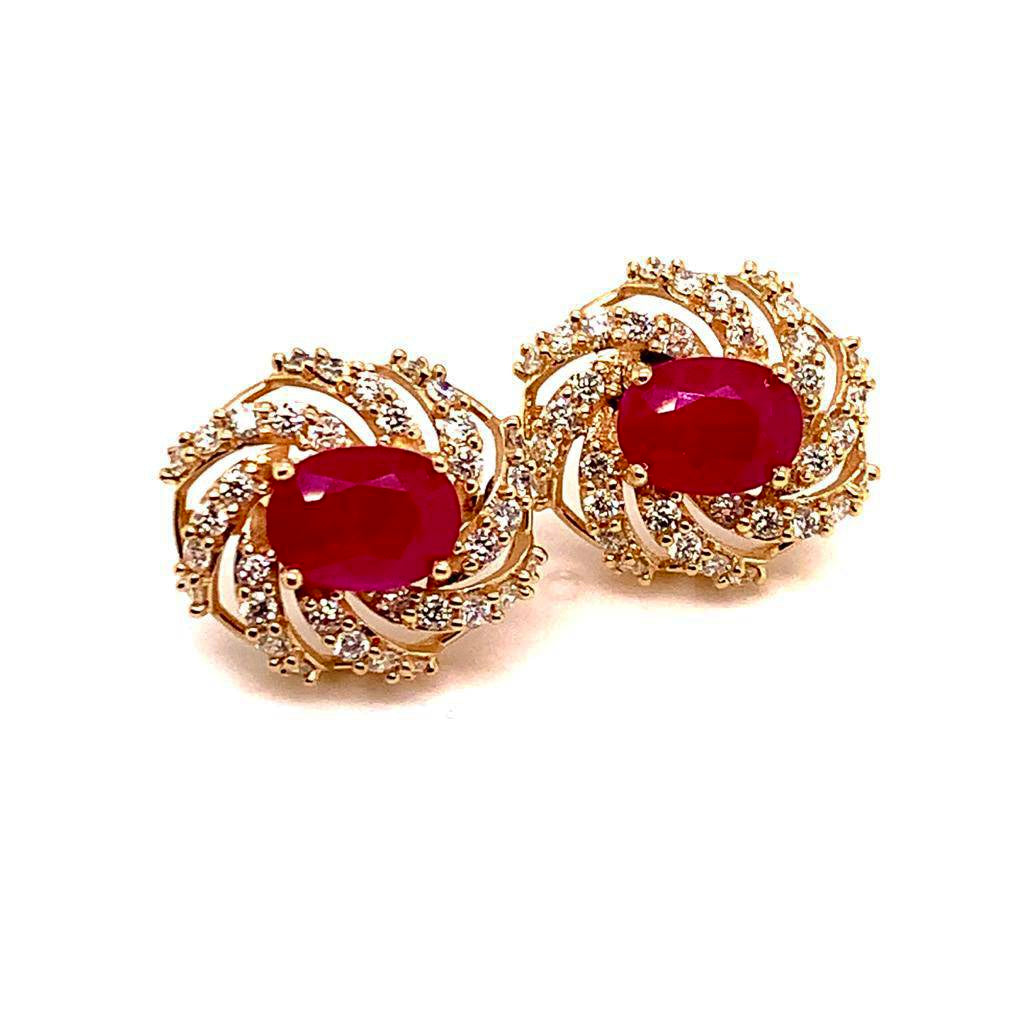Diamond Ruby Earrings 14k Yellow Gold 3.64 TCW Certified 018671 - Certified Fine Jewelry